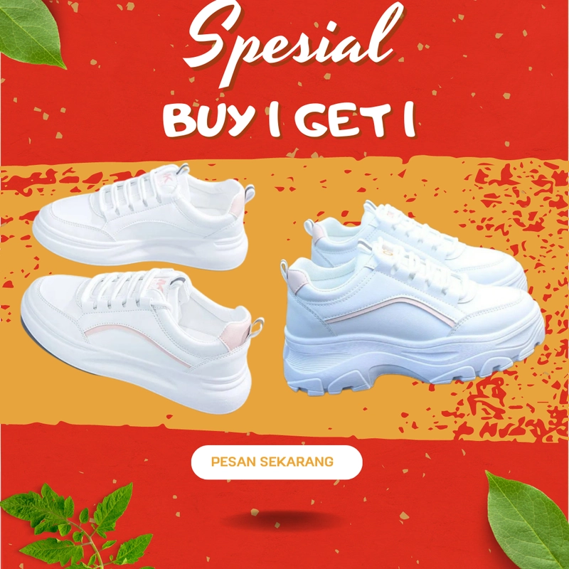 Product image Koekita - Paket Kombinasi Buy 1 Get 1 Sepatu Kets Sneakers Wanita JN-001 & JN-002 39 PUTIH PINK