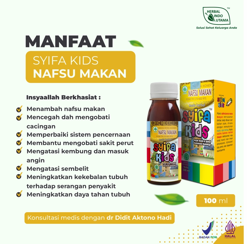 Product image Herbal Indo Utama - Madu Anak Syifa Kids NAFSU MAKAN Tingkatkan Nafsu Makan Anak 100 ml 1 Botol 100 ML Madu Anak