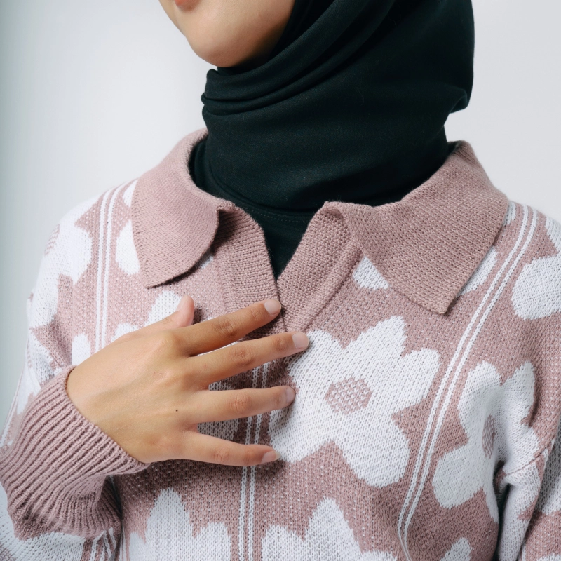 Product image MKY Clothing - BLUS RAJUT KERAH MOTIF BUNGA One Size Ungu