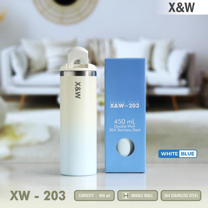 Product image X&W Botol Tumbler Stainles 304 Double Wall XW-203 Keep Hot & Cold 450 ML Vacuum Flask 2 Tone Colour 450 White Blue