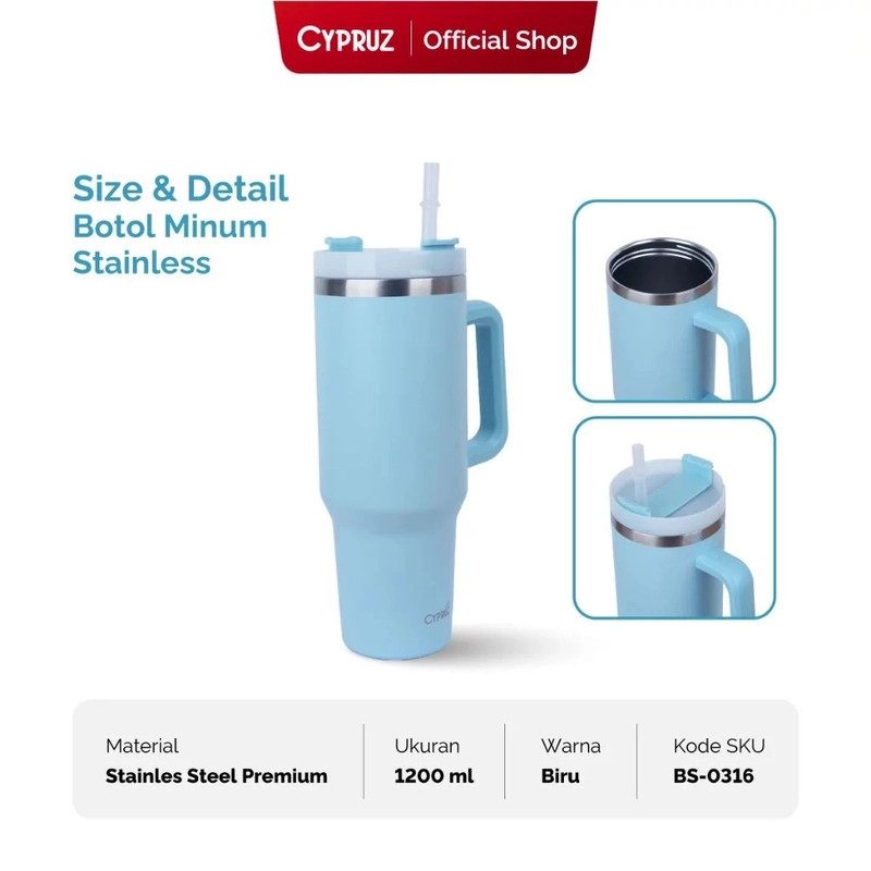 Product image Cypruz Botol Minum Stainless Tahan Panas Dan Dingin 1200ml - Flow Pop Go Bottle Series BS-0316 L BIRU