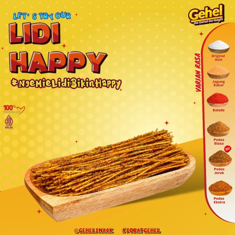 Product image Gehel Snack - Mie Lidi 66gr - Makanan Ringan 66gr Pedas Jeruk