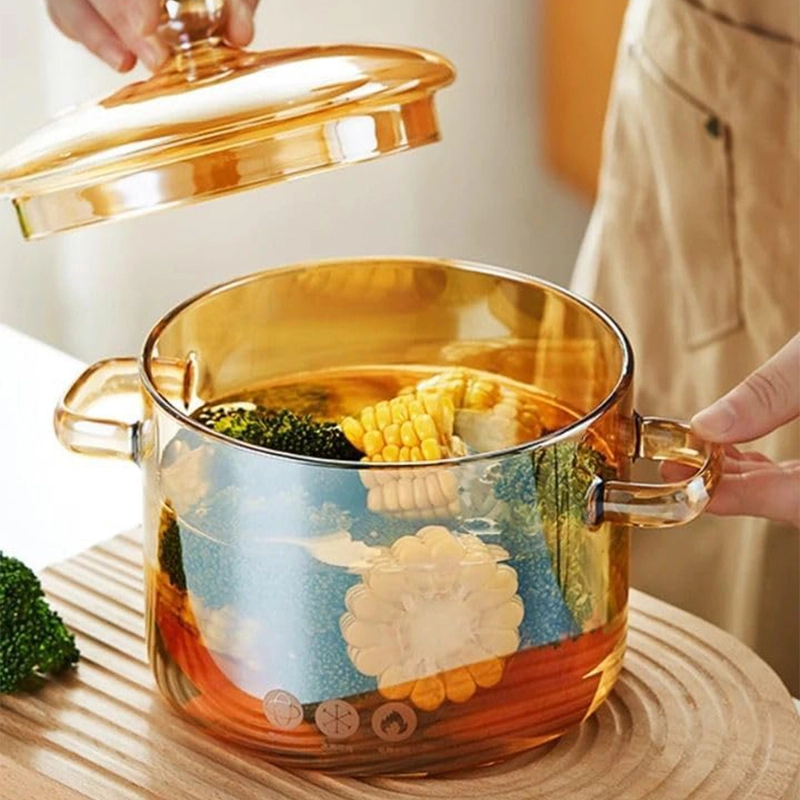 Product image RUMAH RAYA - (PO) Panci Kaca Glass Cooking Pot Tahan Panas 15 cm - YWJ-1265 - Brown 15 cm Brown