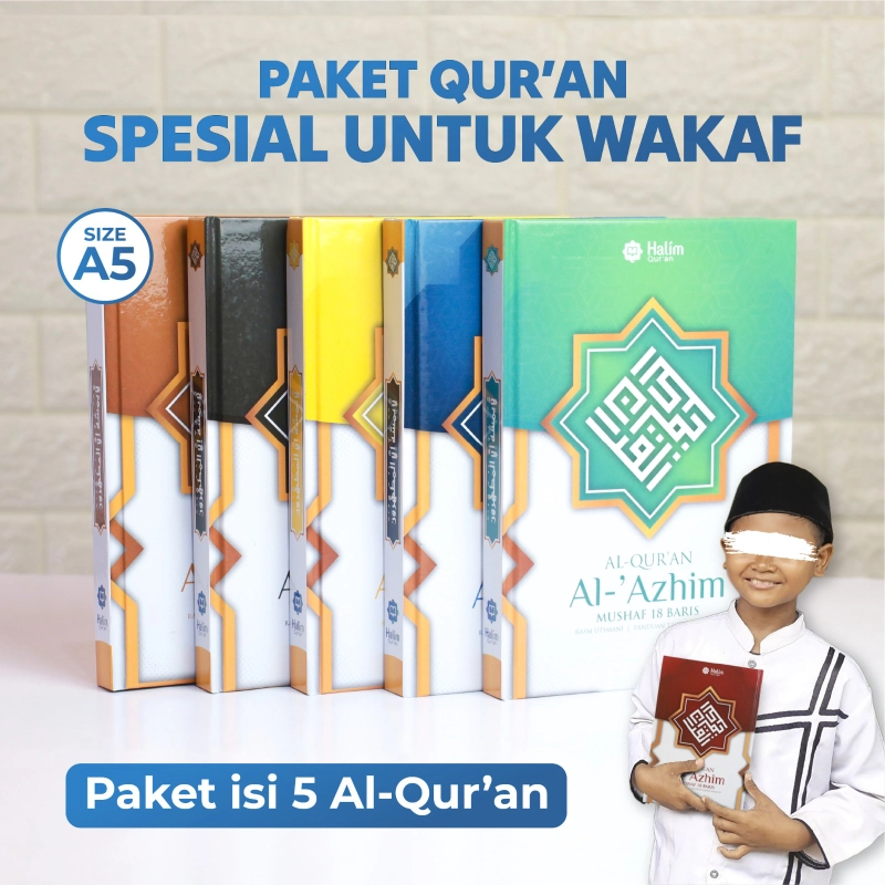 Halim Quran - GERAKAN WAKAF QURAN AL AZHIM A5 PAKET 5 EKS ( WARNA RANDOM ) (14,5 x 20,5 cm) Random