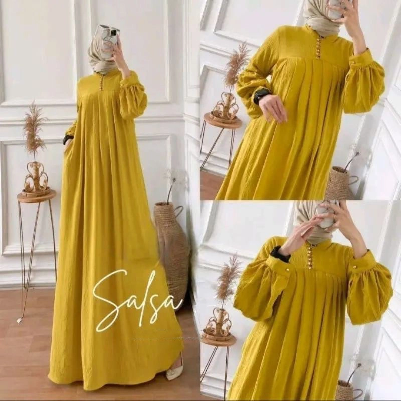Product image MEQA DAILY - MEGA DAILY - Gamis Salsa Dress Wanita Maxy Bahan Hyget Super Kuning