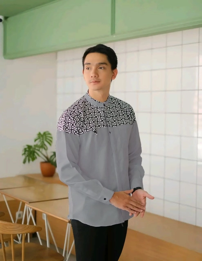 Product image Batik Alfin - Baju koko kurta lengan panjang motif falcon koko model terbaru nyaman di pakai M Falcon-abu