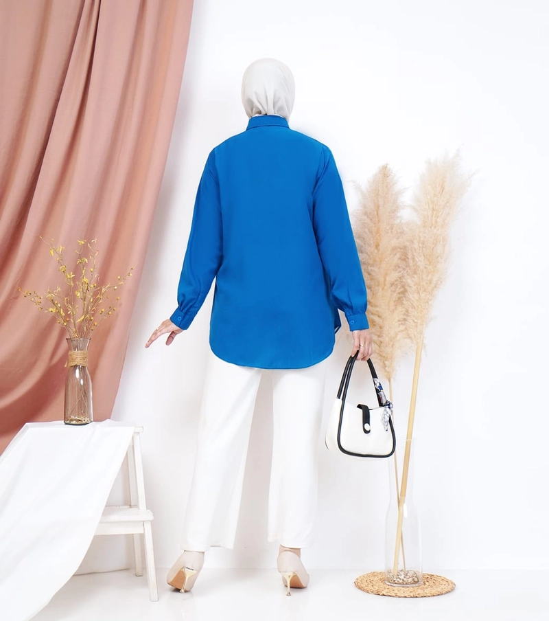 Product image Syahrinda [TA] - Kemeja Atasan Kancing Ayudia Bunga Turkey Zaralia Silky Standar Bigsize size 38 Turqoise