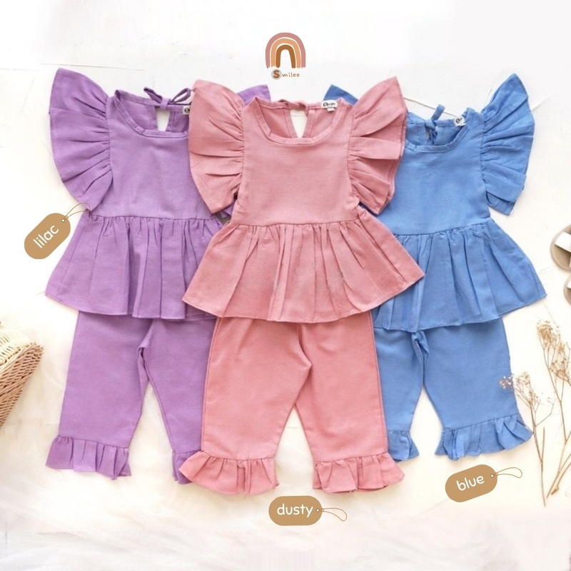 Product image Smilee - Belle Set Linen Setelan Anak Katun 2 Blue