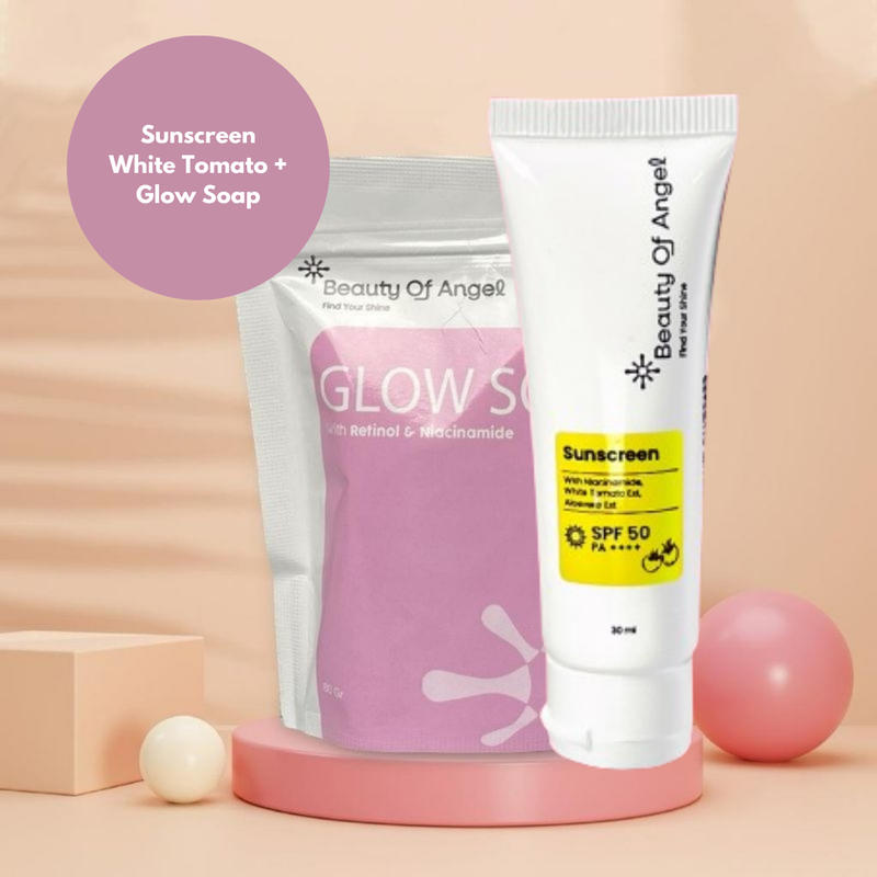 Product image [BUNDLING] BEAUTY OF ANGEL Sunscreen SPF 50 PA++++ White Tomato dan Glow Soap all variant all variant