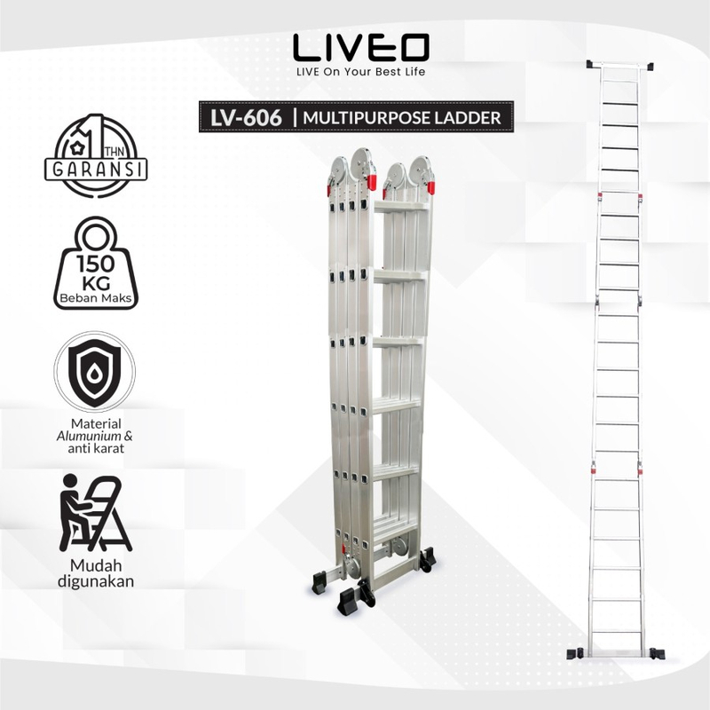 Product image Liveo - Tangga Lipat Alumunium Multipurpose Liveo LV-606 / Tangga Serba Guna 29000 SILVER