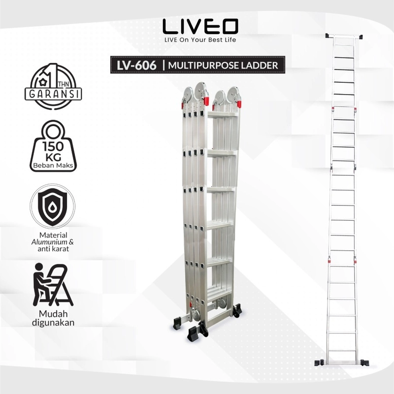Product image Liveo - Tangga Lipat Alumunium Multipurpose Liveo LV-606 / Tangga Serba Guna 29000 SILVER
