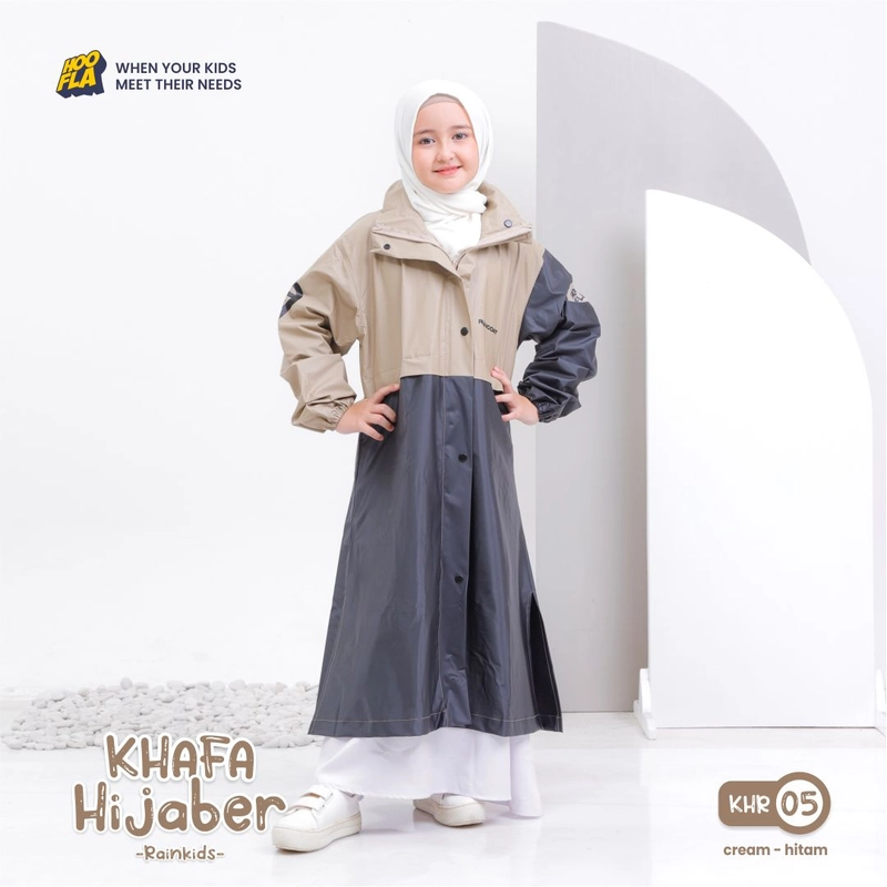 Product image Hoofla - Jas Hujan Gamis Anak Khafa Rainkids Hijaber (KHR) S Cream-Hitam