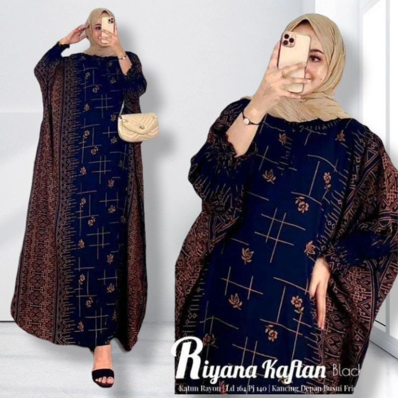 Product image Riyana Kaftan Wanita Jumbo Rayon Tie Dye Premium Gamis Dress Kekinian Bigsize LD 180 cm All Size Hitam