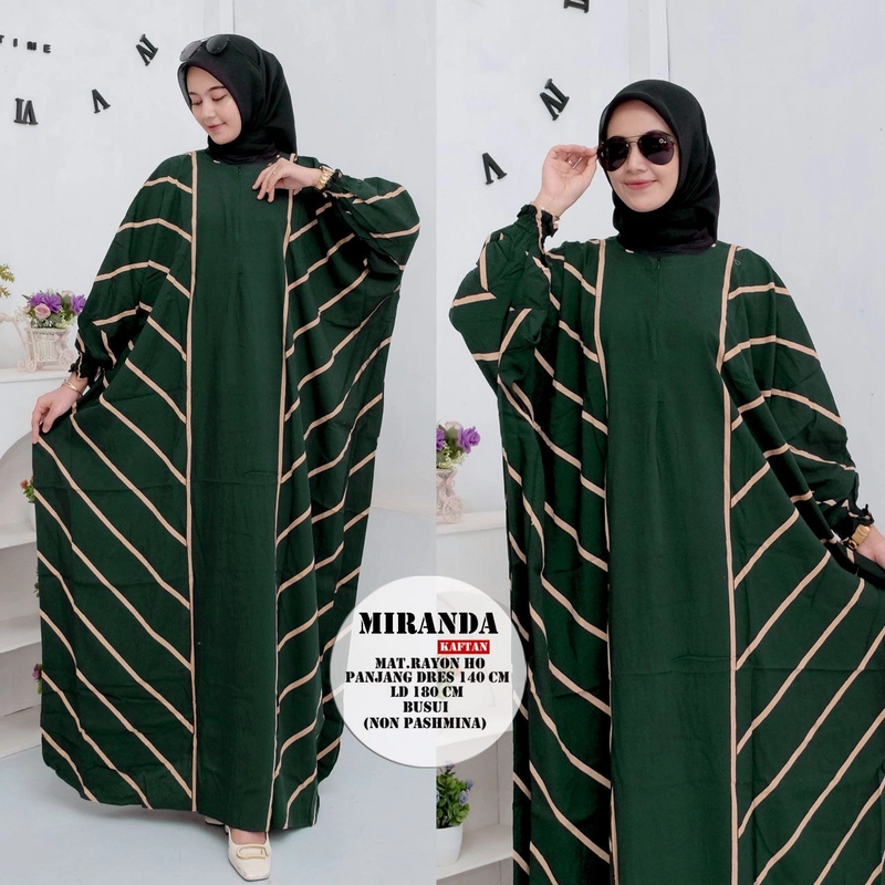 Product image Batik Alfin - Baju wanita Cantik kaftan miranda model kekinian terbaru bestseler Allsize Kaftan miranda hijau
