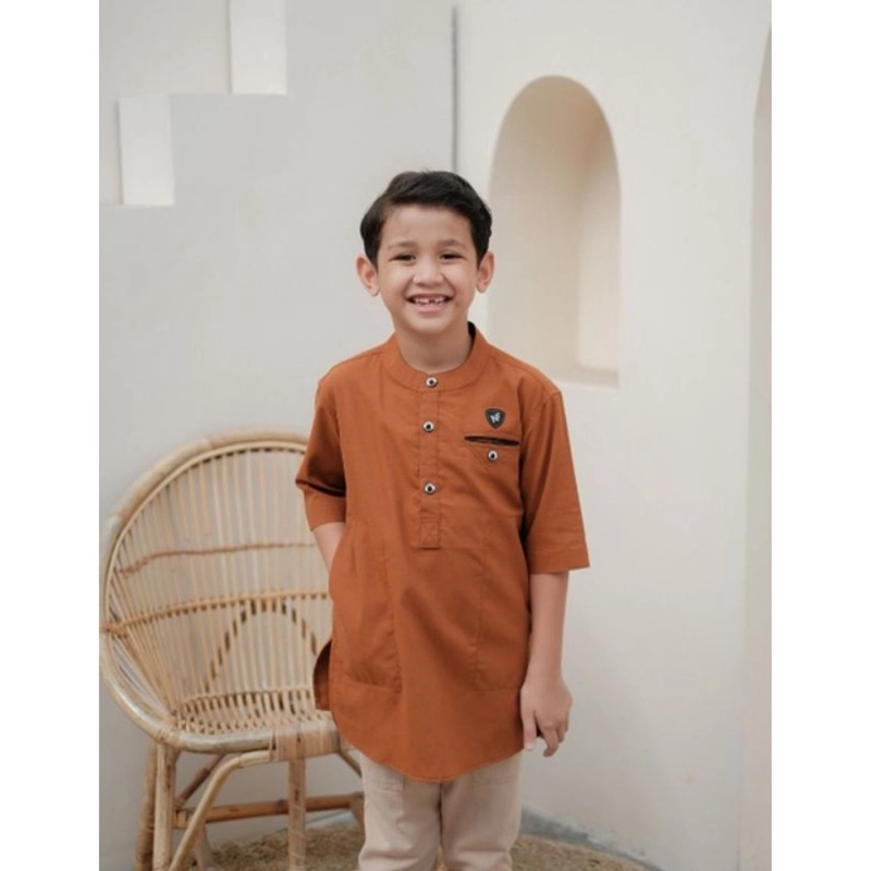 Product image Khisna collection - Baju koko couplen ayah dan anak lengan 3per4 warna merah bata M Anak merah bata