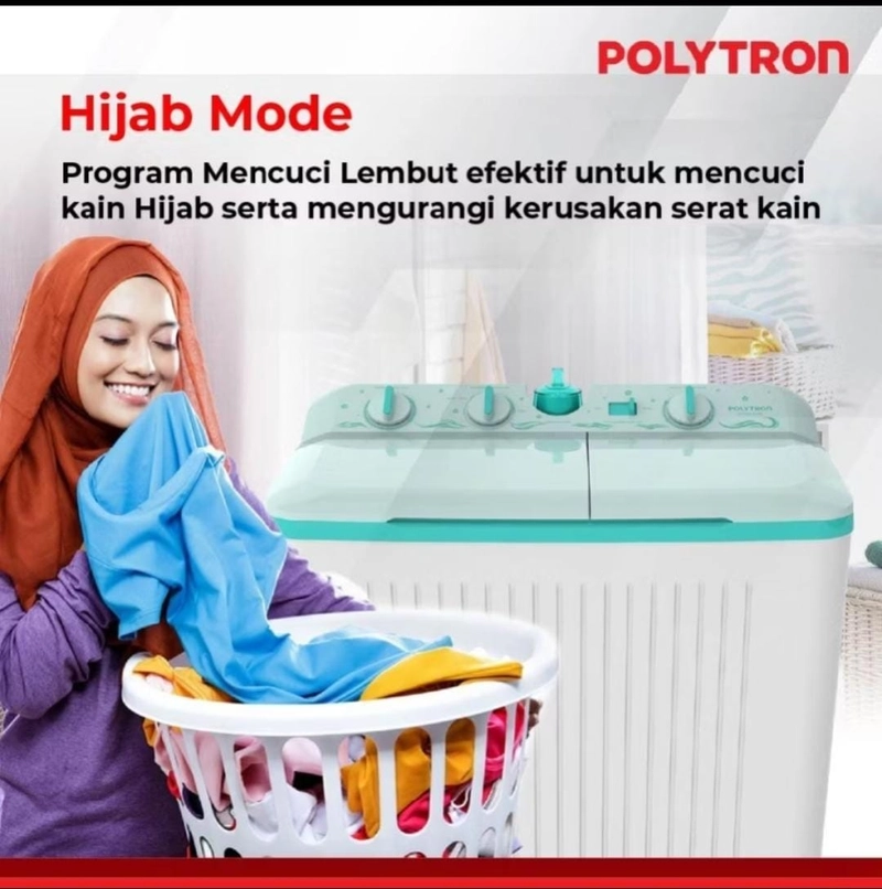 Product image Rizki Electronics - MESIN CUCI POLYTRON 2 TABUNG 7 KG PWM 7076 7 KG GREEN/GREY