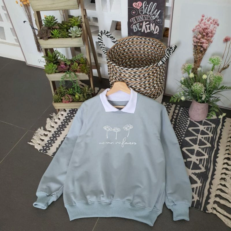 Product image LUXIA - NO RAIN NO FLOWER SWEATER KERAH WANITA BAHAN FLECE CREWNECK KERAH M MINT
