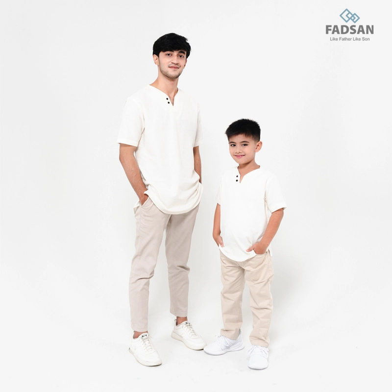 Product image FADSAN - Baju Koko Ayah dan Anak Bahan Katun Linen Lengan Pendek Broken Warna White - Mono Series SIZE ANAK XS MONO BROKEN WHITE