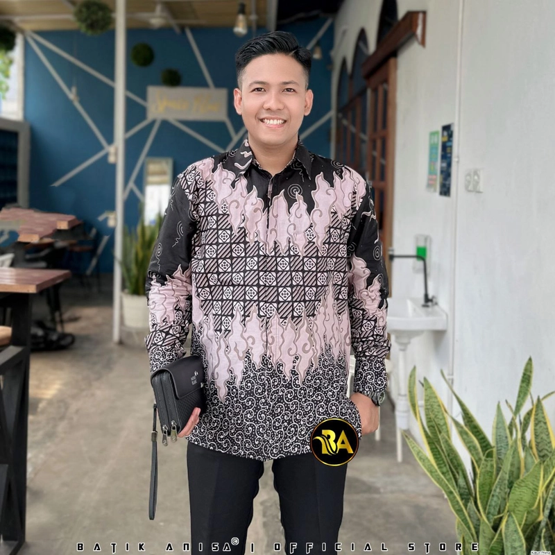 Product image Batik Alfin - Baju atasan muslim kemejan dan Tunik motif meda mendung hitam kombinasi M Kemejan-hitam-kombinasi