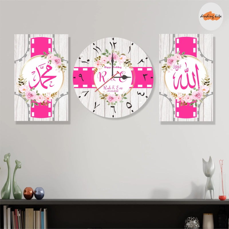 Product image DINDINGKITA - Jam Dinding Kaligrafi Set Custom Dekorasi Dinding Aestetic Pink BL304 20x20cm Pink