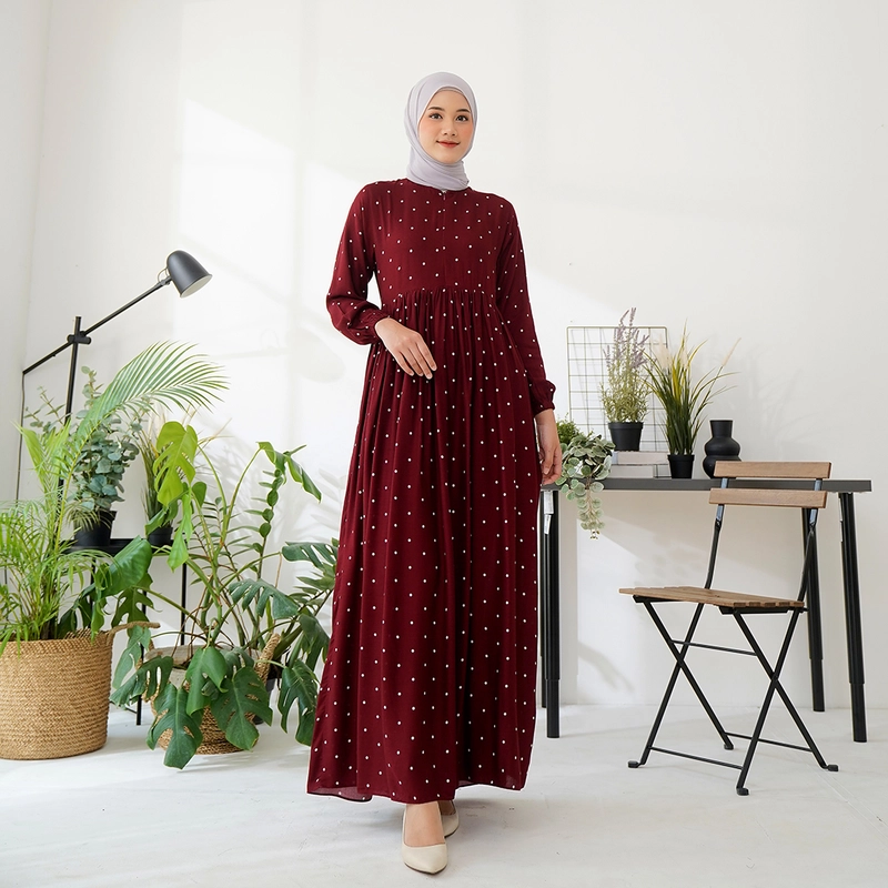 Product image Lusianasae - Yasmin dress Syari Muslimah warna MAROON bahan Rayon Viscose Premium Busui Friendly S MAROON