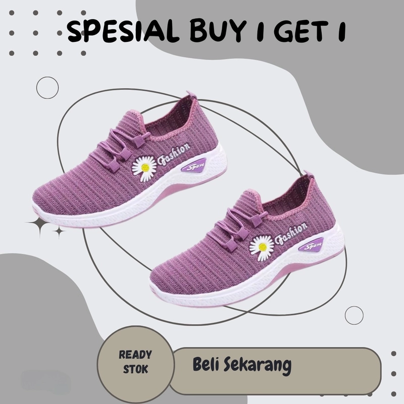 Product image LUXIA - Spesial Buy 1 Get 1 Sepatu Kets Sneakers Bunga Fashion Wanita IMP-001 40 UNGU