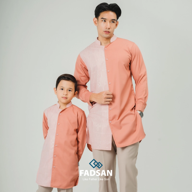 Product image FADSAN - Baju Koko Bordir Ayah & Anak Lengan Panjang Warna Peach - Kashmir Series SIZE ANAK XS KASHMIR PEACH