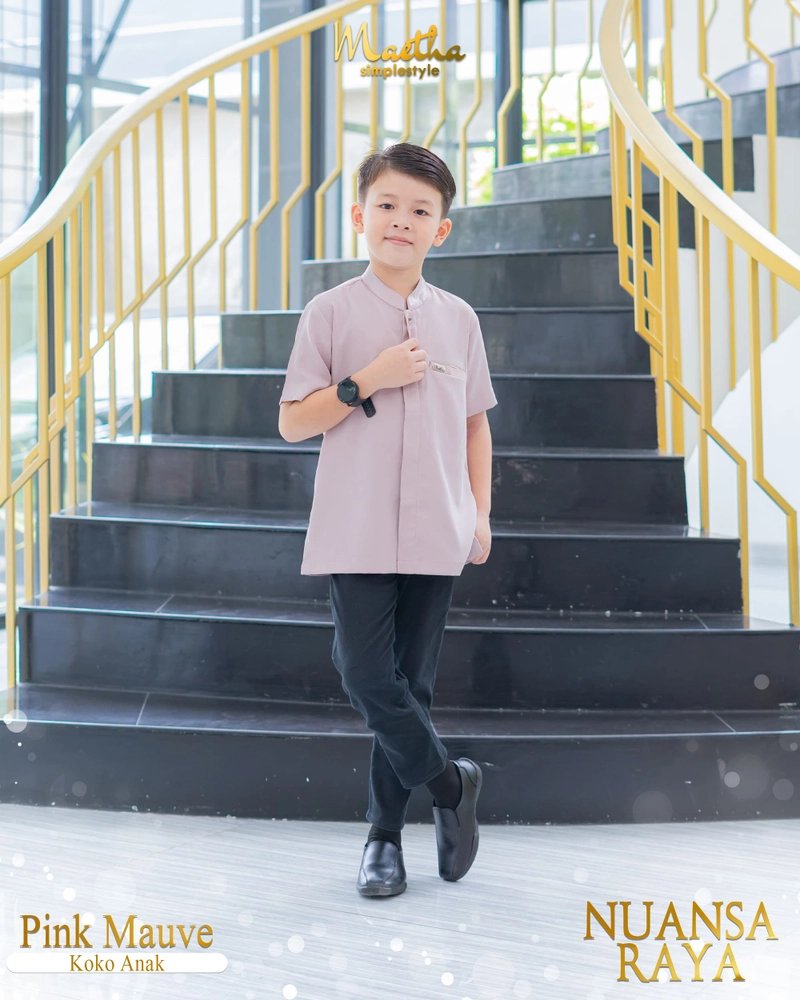 Product image Maetha - Maetha - Sarimbit Keluarga Lebaran Gamis Koko Couple Nuansa Raya Series Pink Mauve XS / X8S Koko Anak