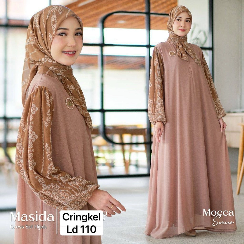 Product image Khisna collection - Neww gamis wanita dewasa set hijab Allsize Mocca