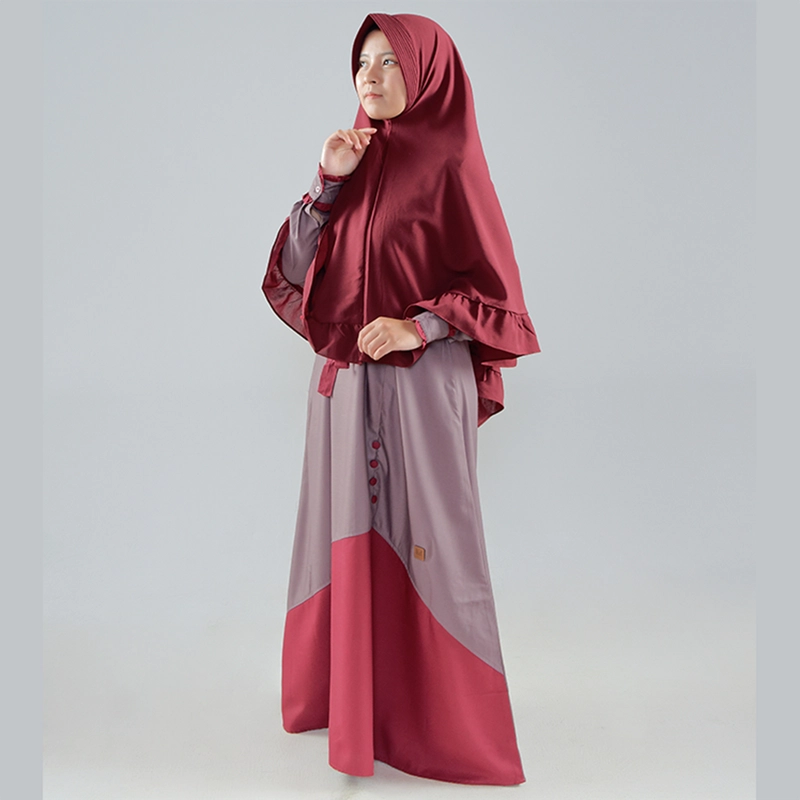 Product image MOSCOU - Set Baju Sarimbit Couple Kapelan Pasangan Suami Istri Keluarga Family Muslim Muslimah Busana Dress Gamis Wanita Khimar Hijab Kemeja Koko Kemko Pria Lengan Pendek Lebaran Katun Toyobo Premium Deep Mauve Maroon Motif Koko M, Gamis M Mauve Maroon