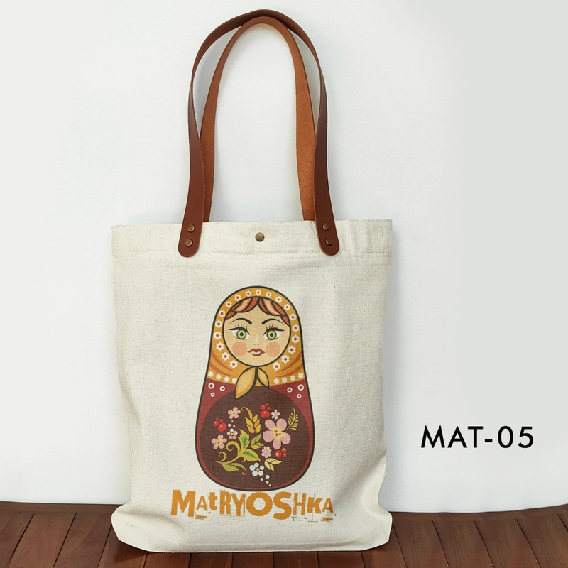 Product image Totebag Canvas Souvenir Rusia Tas Oleh oleh Matryoshka MAT-05 40x36x5 cream