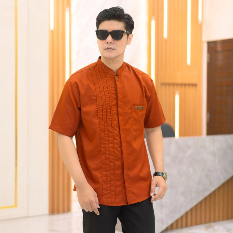 Product image Batik Alfin - Baju koko pria dewasa Lengan pendek model terbaru nyaman Di pakai bagus banget M Koko terocota
