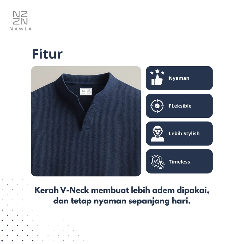 Product image NAWLA - Kaos Waffle V Neck Lengan Pendek S Denim