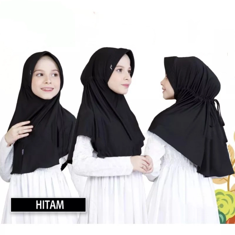 Product image Acla Daily - Jilbab Zania Bergo Instant Tali Serut Anak Sekolah Pad Antem All size Black