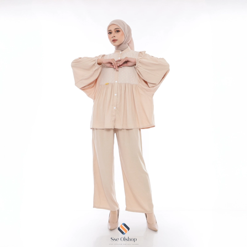 Product image Raline setelan wanita terbaru kekinian lengan panjang kasual rayon L Krem
