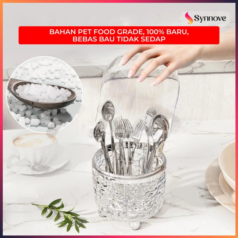 Product image Tempat Sendok Garpu Tertutup Bahan PET Food Grade Tempat Sendok Aesthetic Tertutup Warna Milk White