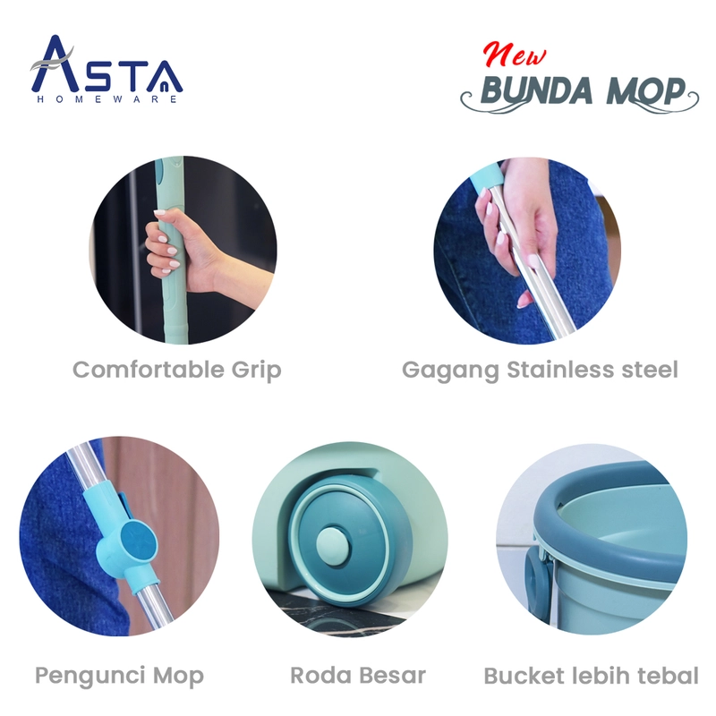 Product image Asta Alat Pel Lantai Praktis Putar Spin Mop Bunda Mop Roda Besar Ember Tebal Premium Warna Grey