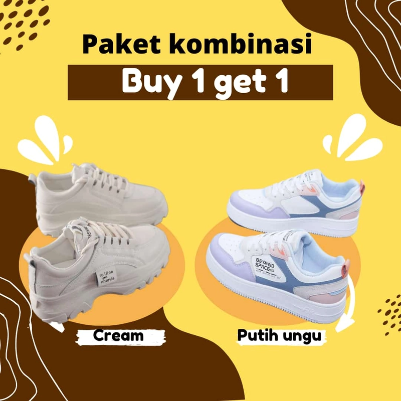 Product image Koekita - Paket Kombinasi Sepatu Kets Sneakers Wanita Sport Nhtevia & Beyond Space Casual 40 Cream & Ungu