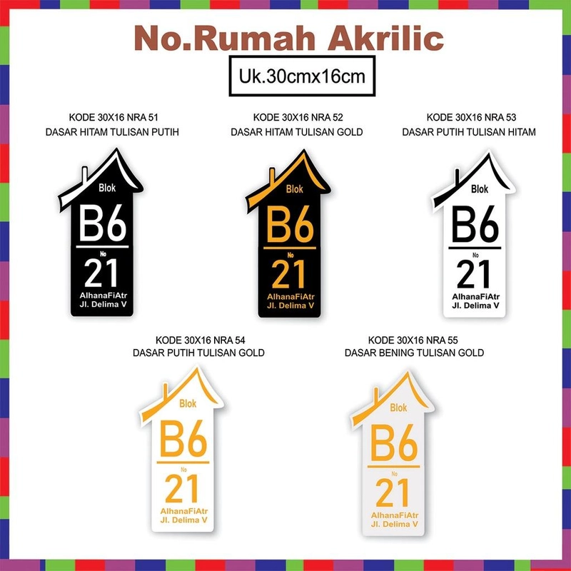 Product image Pusat Advertising - Papan Nomor Rumah Model Panjang Ukuran 30cm x 16cm PEREKAT NRA51