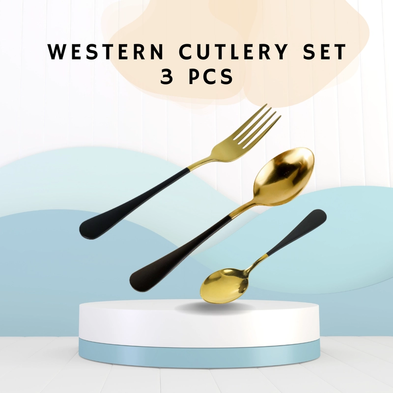 Product image RUMAH RAYA - (PO) Set Perlengkapan Makan Western Cutlery Sendok Garpu Sendok Teh 3 Pcs - F1 1 Set 3 Pcs Black Gold