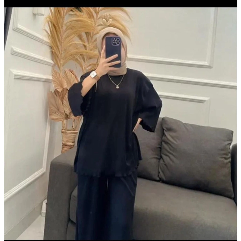 Product image MEQA DAILY - Loren Setelan Rib Knit Premium Tebal All Size Hitam