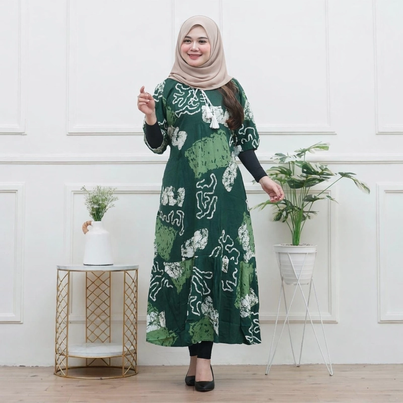 Product image Disya.id - Gamis Twill Rayon Premium Busui Terbaru Jumbo Syari Abstrak LD 120cm Hijau
