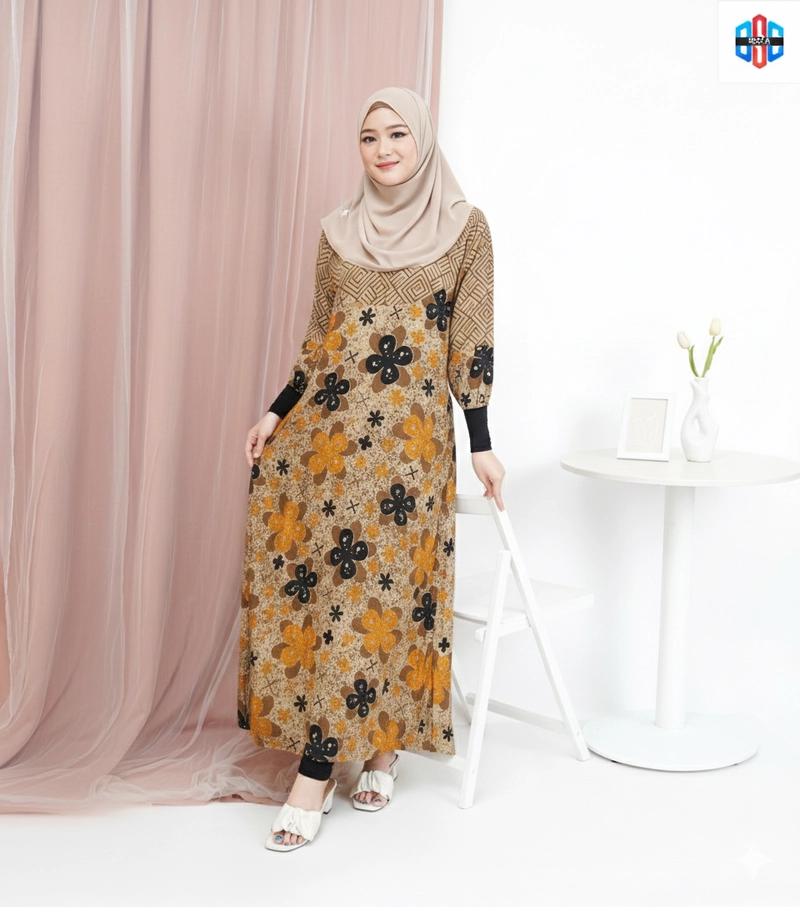 Product image Disya.id - Dress Gamis Wanita Bahan Rayon Resleting Depan Bunga Laut LD 120cm Lemon