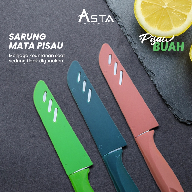 Product image Asta Pisau Dapur Stainless Tajam Kupas Buah Sayur Serbaguna 20 cm Warna Pink