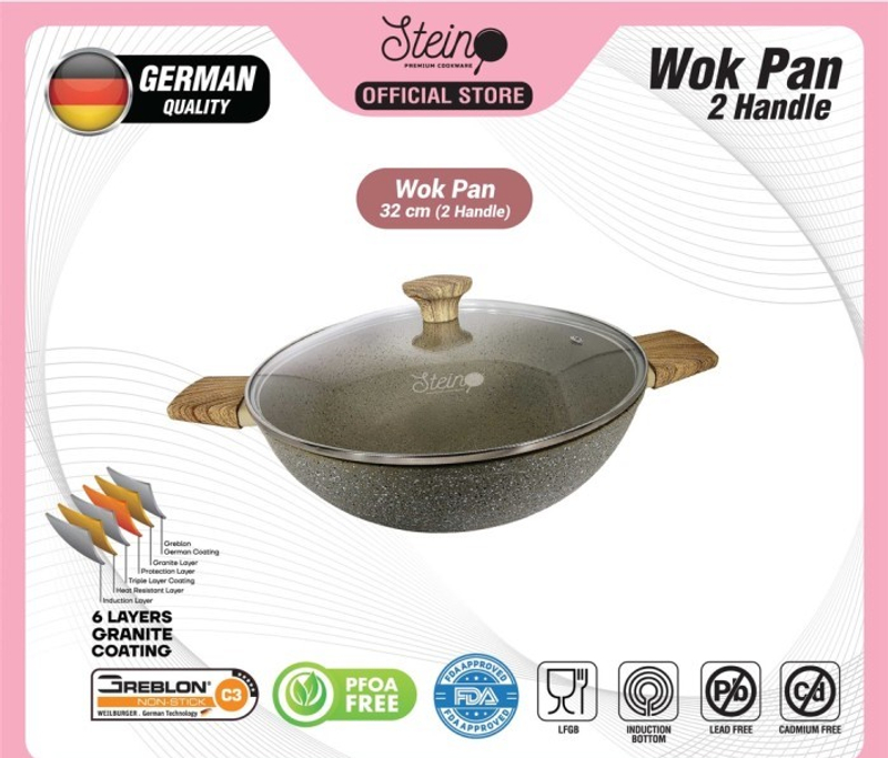 Product image Mumtazqu Store - STEIN Wok Pan (Panci GERMAN Lapisan Coating Granite Anti-Lengket)- 32cm 5000 coklat