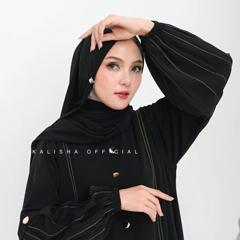 Product image Kalisha official - Abaya Hitam Gamis Abaya Lengan Balon Abaya Turkey Gamis Muslimah Almeera Abaya Polos Gamis Syari Allsize Black