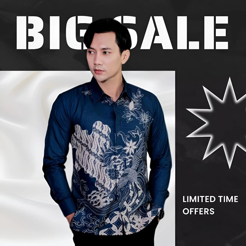 Product image Kois Batik - Batik kemeja pria dewasa terbaru motif bango navy XXL Bango navy