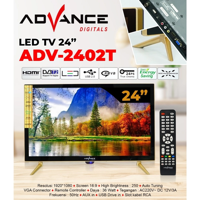Product image Advance Digitals Indonesia - Advance Digital LED HD TV TVD ADV 2402 T USB Movie 24 inch 24 inch v2 Default