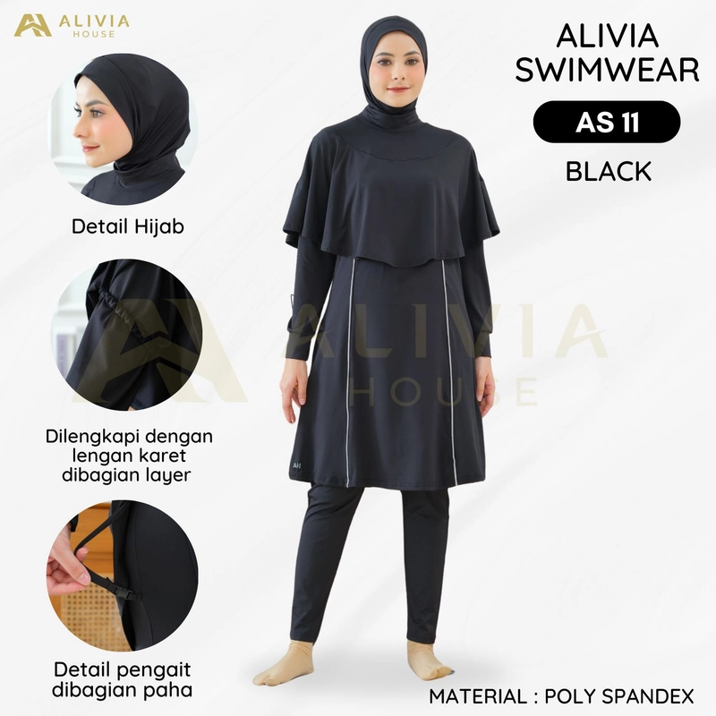 Product image Alivia House - Alivia Swimwear AS11 - Baju renang muslimah syari dewasa wanita muslim perempuan rema S Black