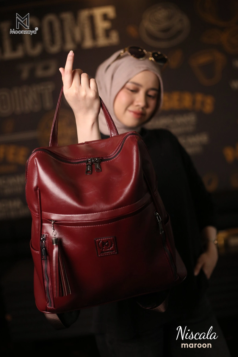 Product image Moonzaya - NISCALA BAG BY MOONZAYA TAS RANSEL WANITA RANSEL LAPTOP RANSEL BESAR RANSEL SEKOLAH NISCALA MAROON